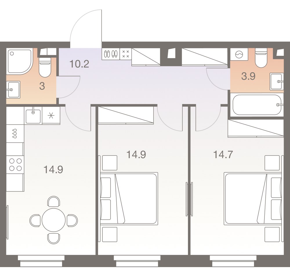Планировка 61.8 м²