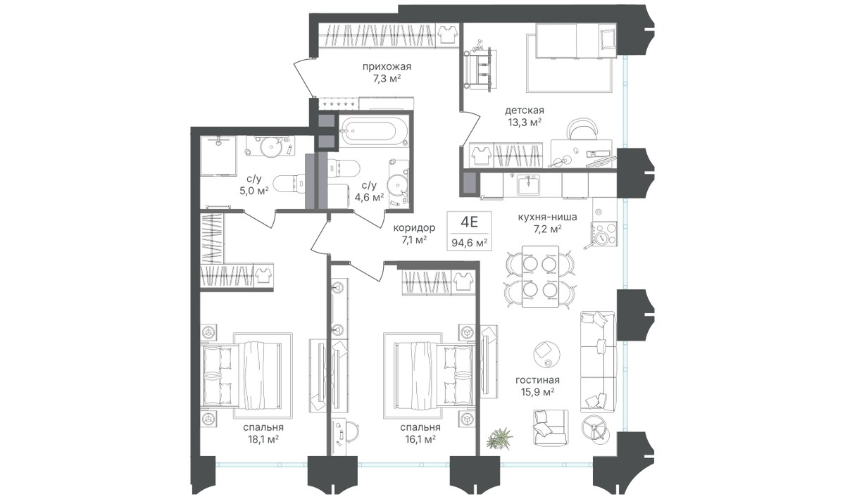 Планировка 94.8 м²