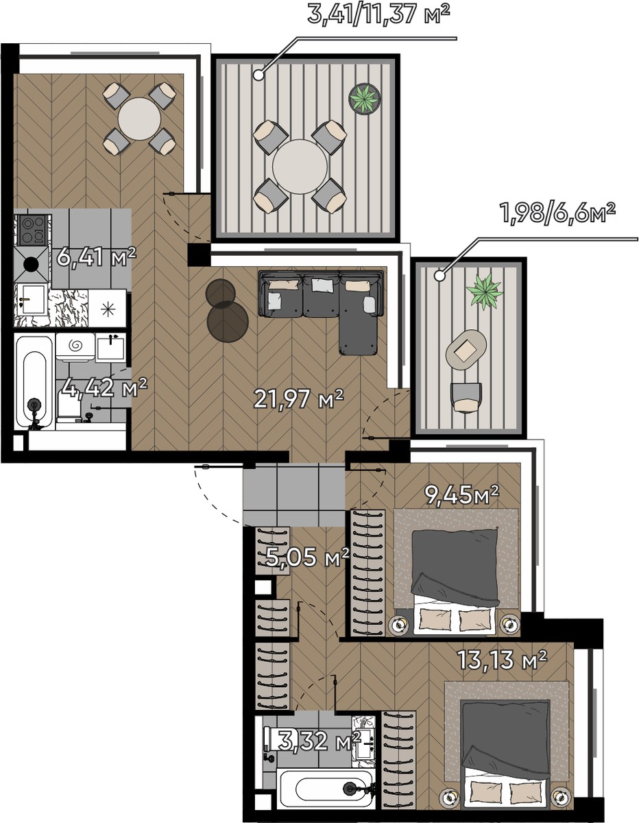 Планировка 69.14 м²