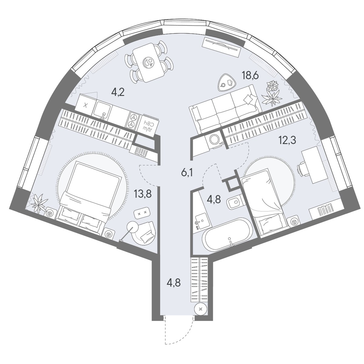 Планировка 64.6 м²