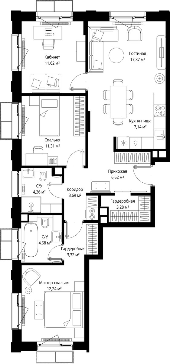 Планировка 86.13 м²