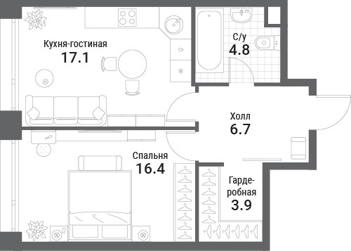 Планировка 48.9 м²