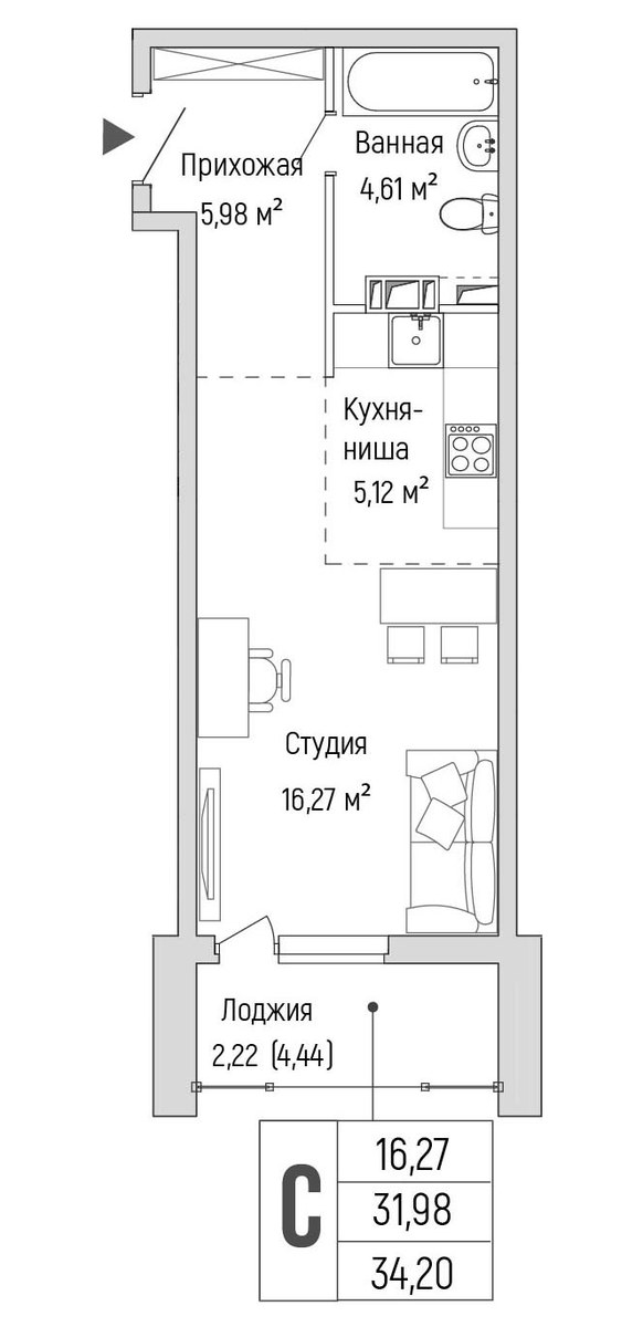 Планировка 34.2 м²