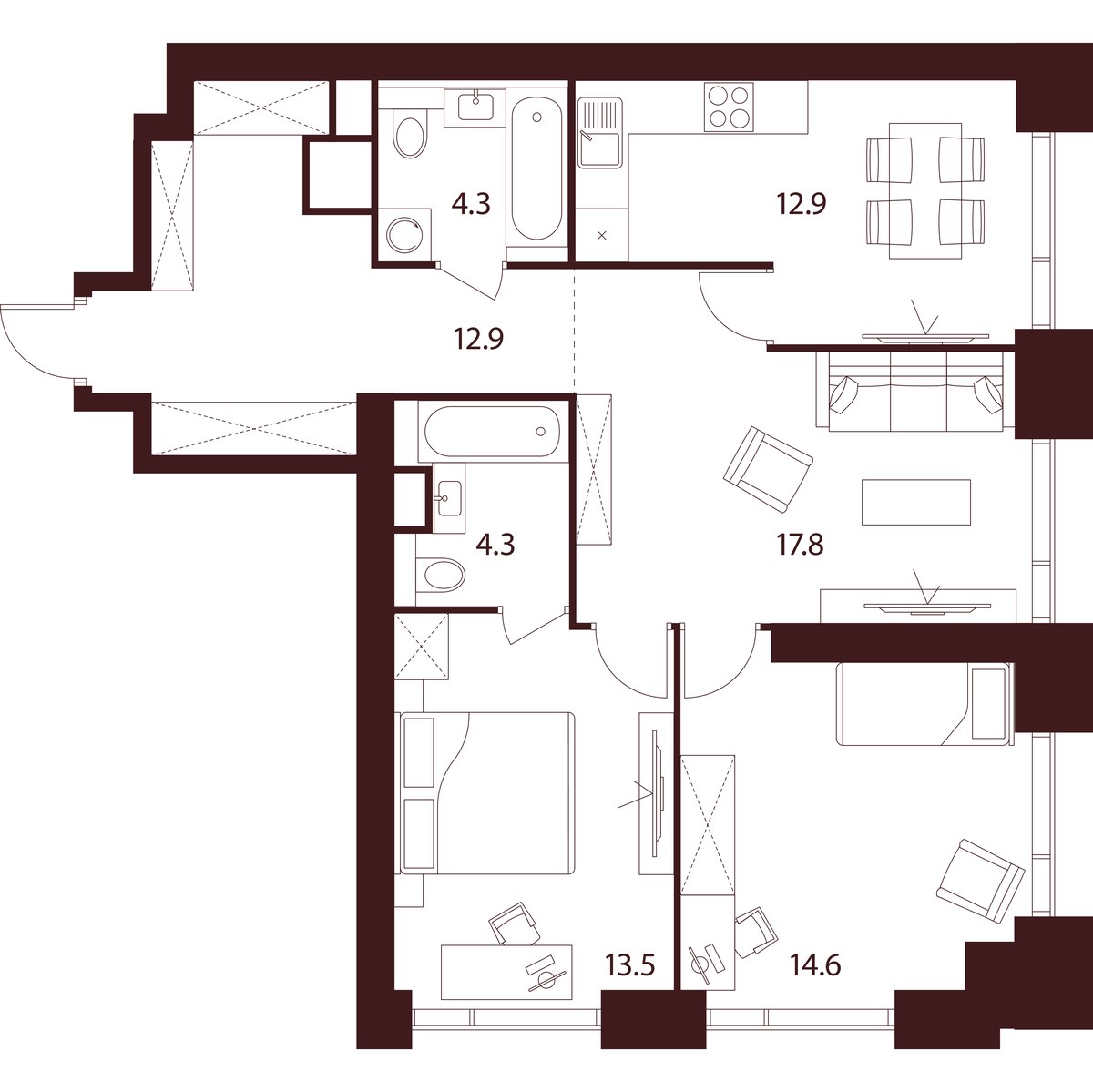 Планировка 80.3 м²