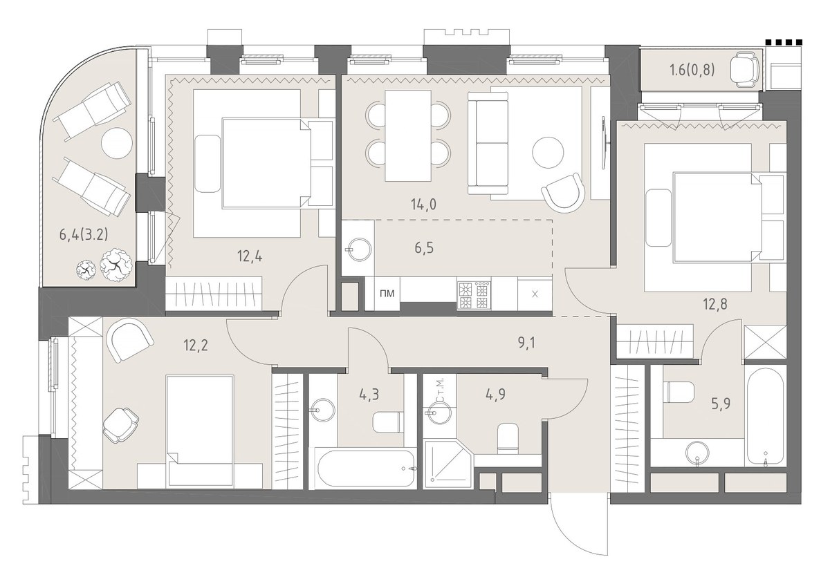 Планировка 86.1 м²