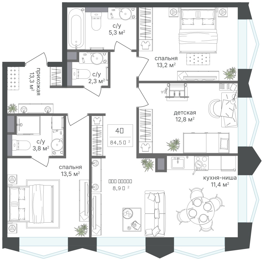 Планировка 87.5 м²