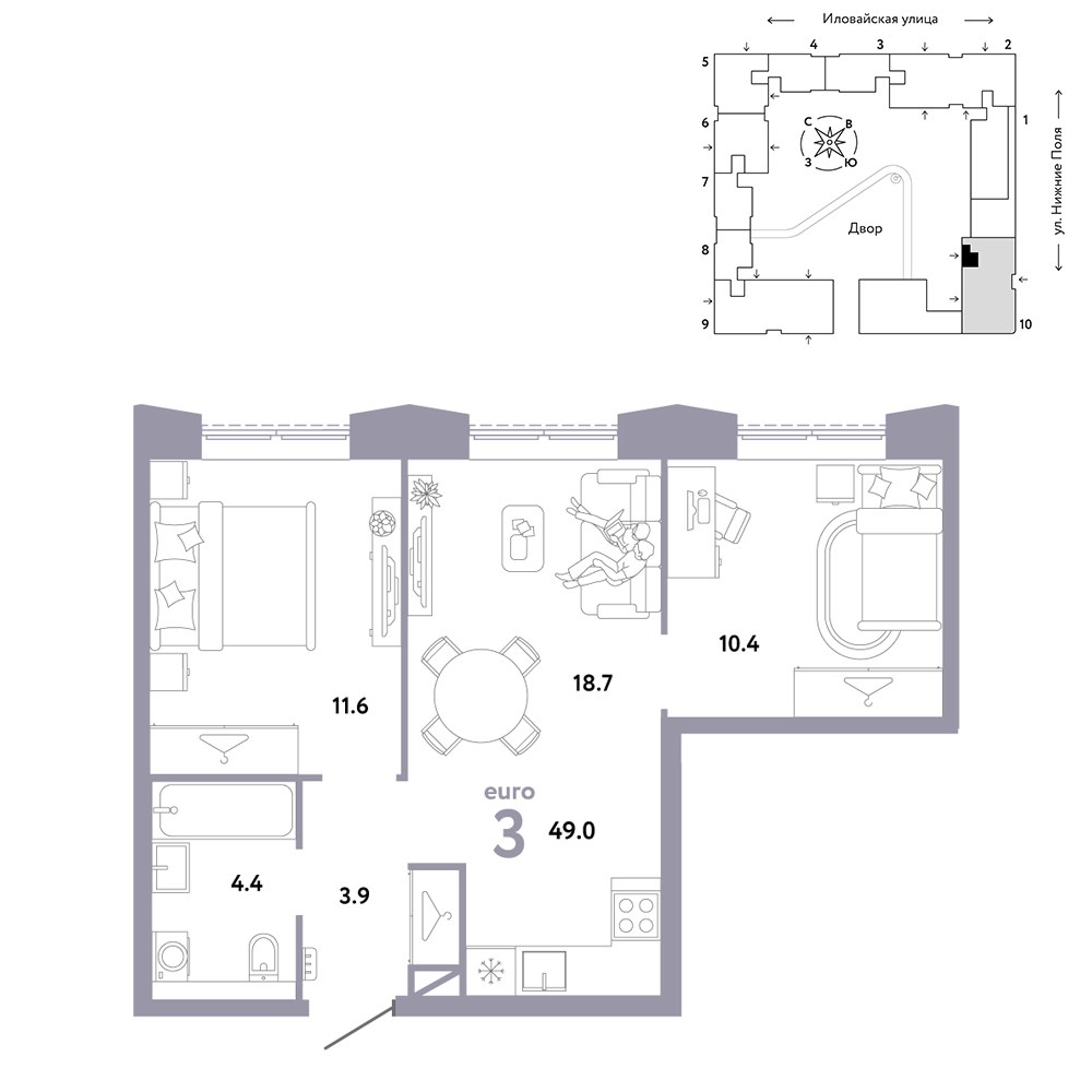 Планировка 49.0 м²