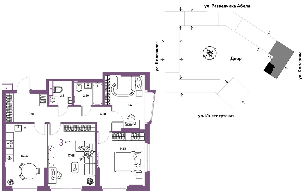 Планировка 77.79 м²