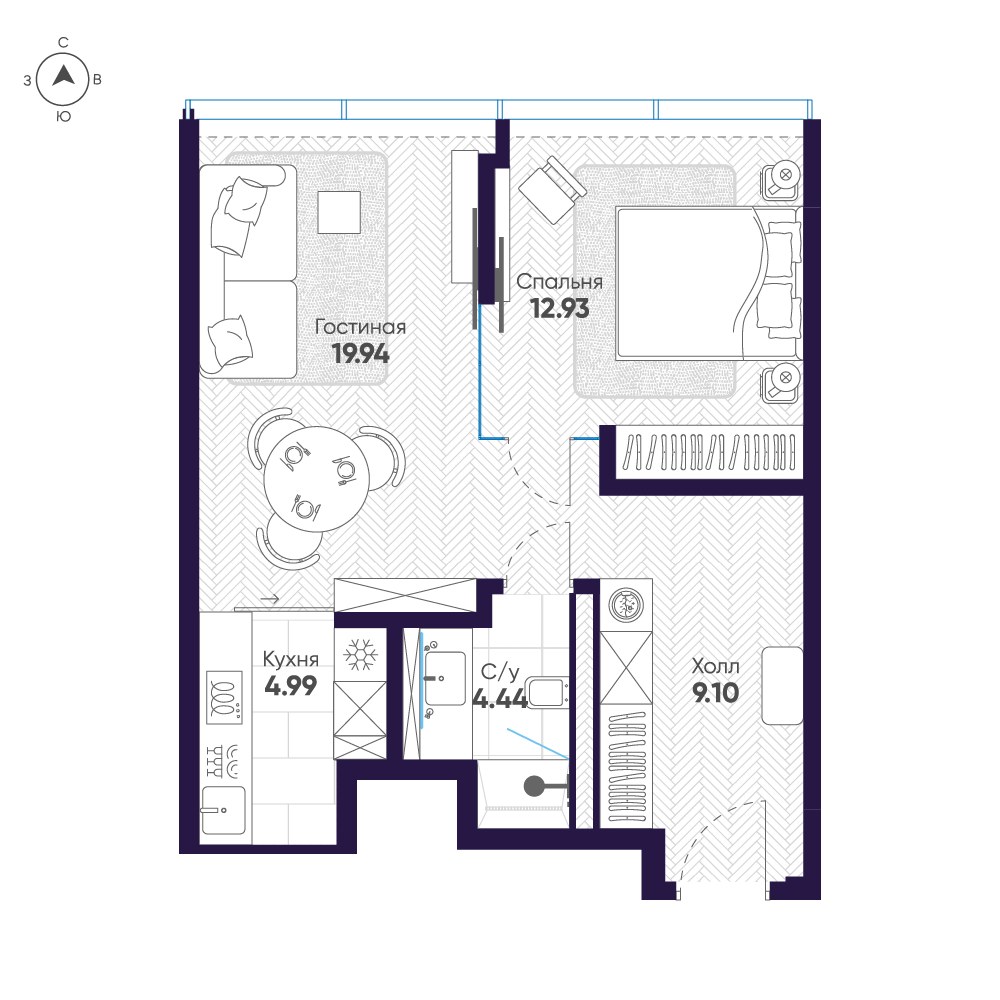 Планировка 51.4 м²