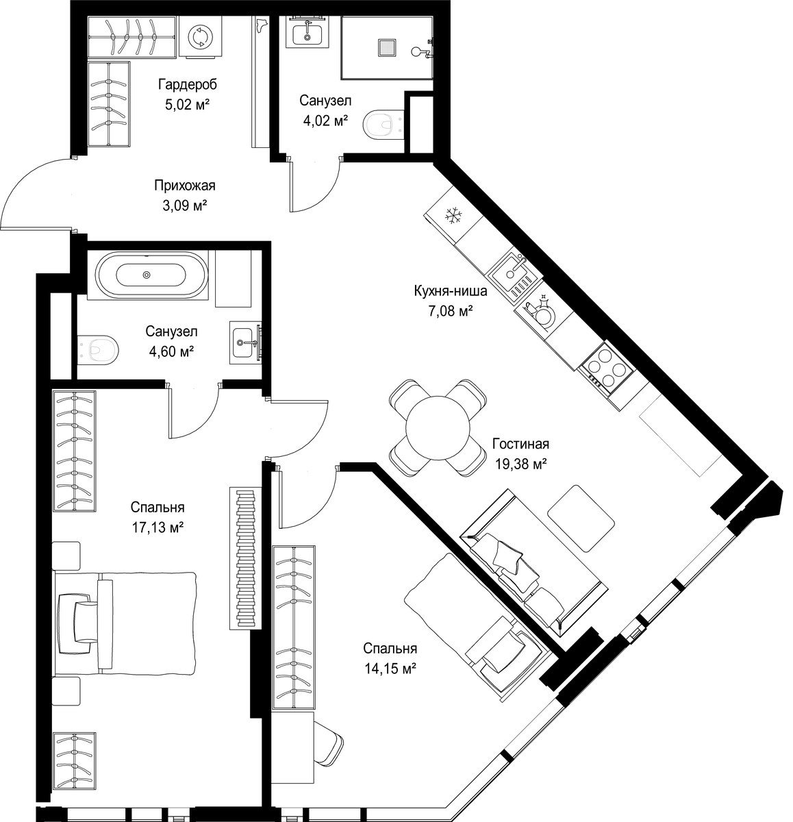 Планировка 74.47 м²