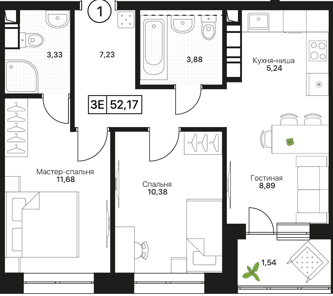 Планировка 52.17 м²