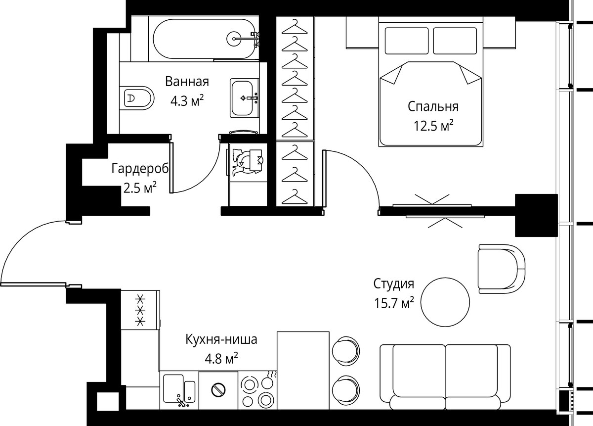 Планировка 39.8 м²
