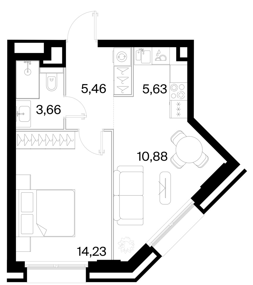 Планировка 39.86 м²