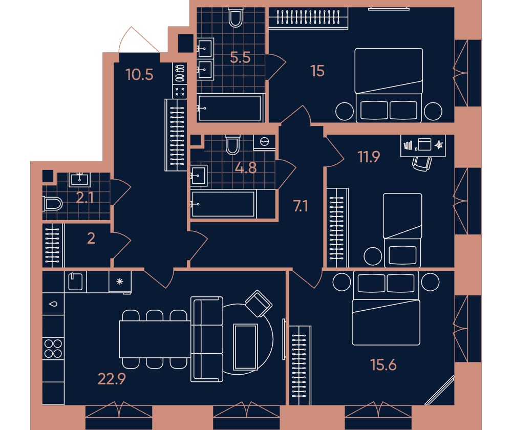 Планировка 97.4 м²