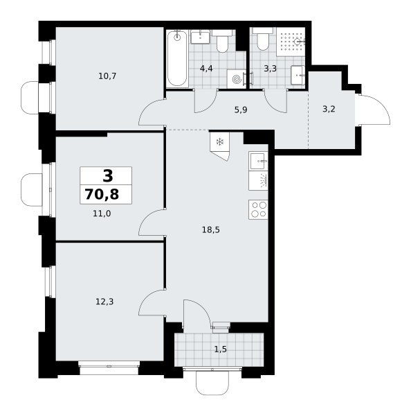 Планировка 70.8 м²
