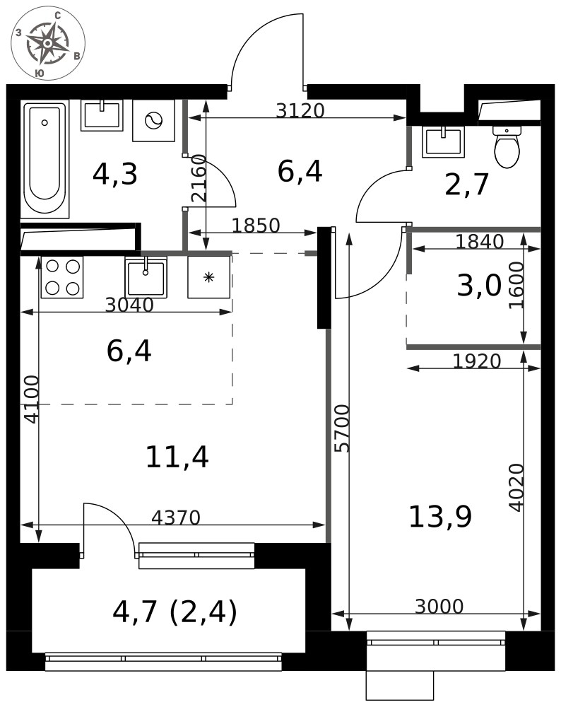 Планировка 50.5 м²