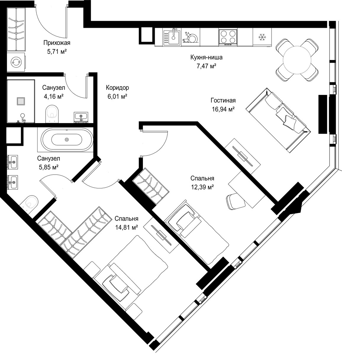 Планировка 73.61 м²