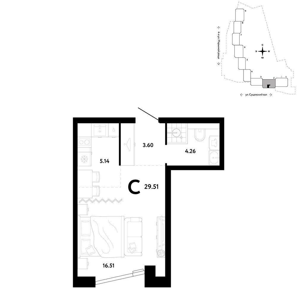 Планировка 29.51 м²