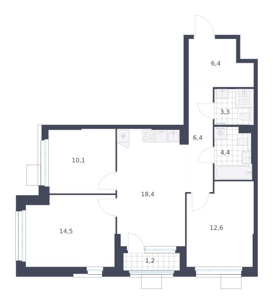 Планировка 77.3 м²