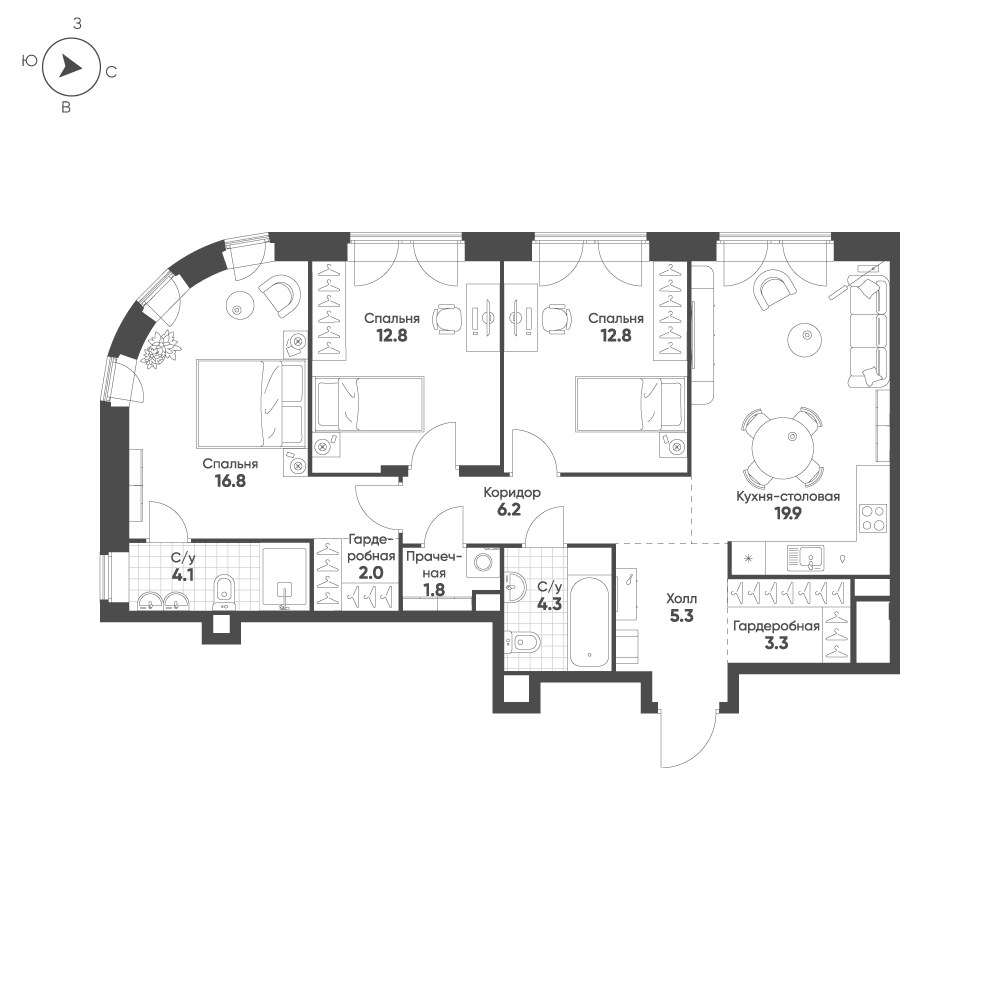 Планировка 89.3 м²