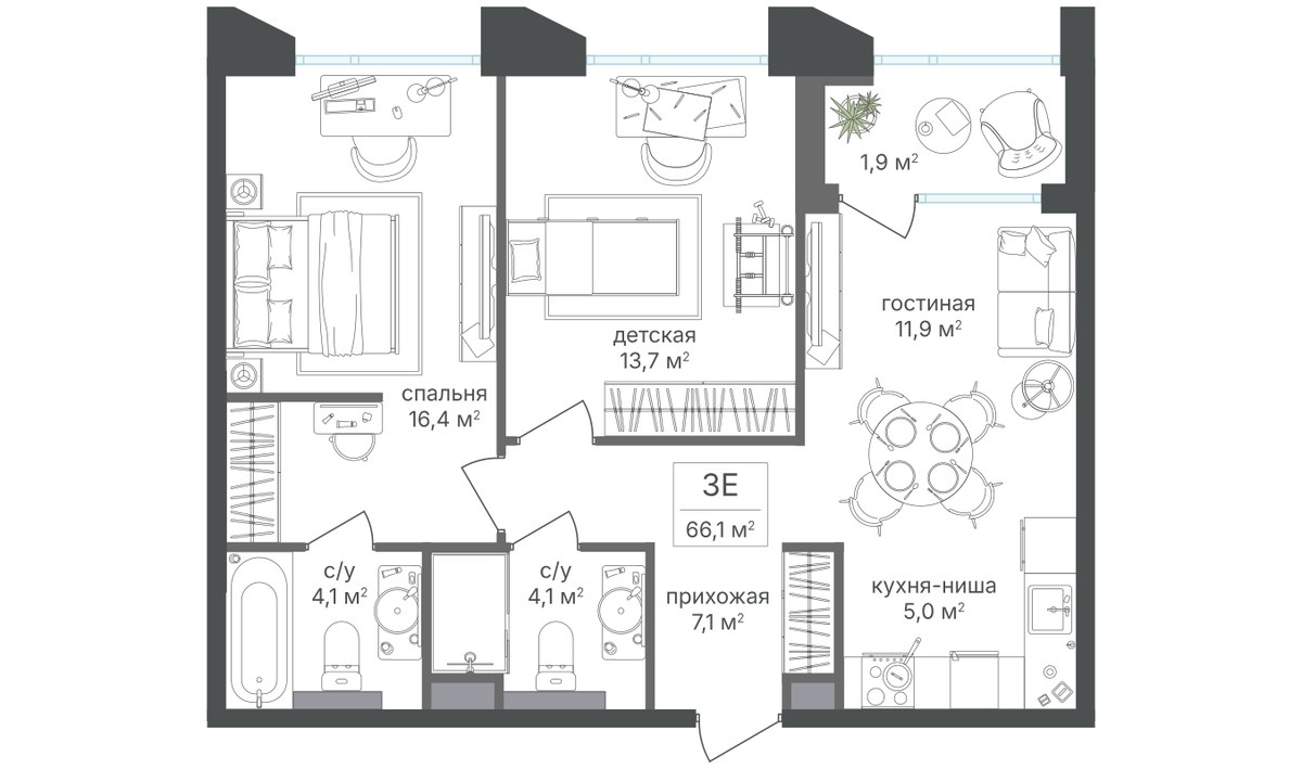 Планировка 63.0 м²
