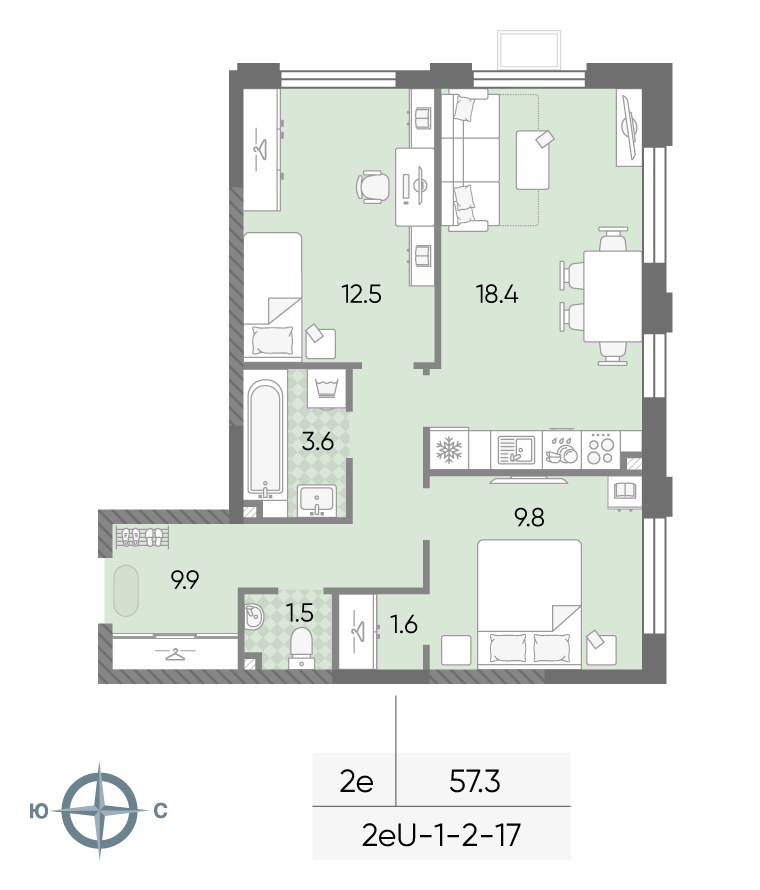 Планировка 57.3 м²