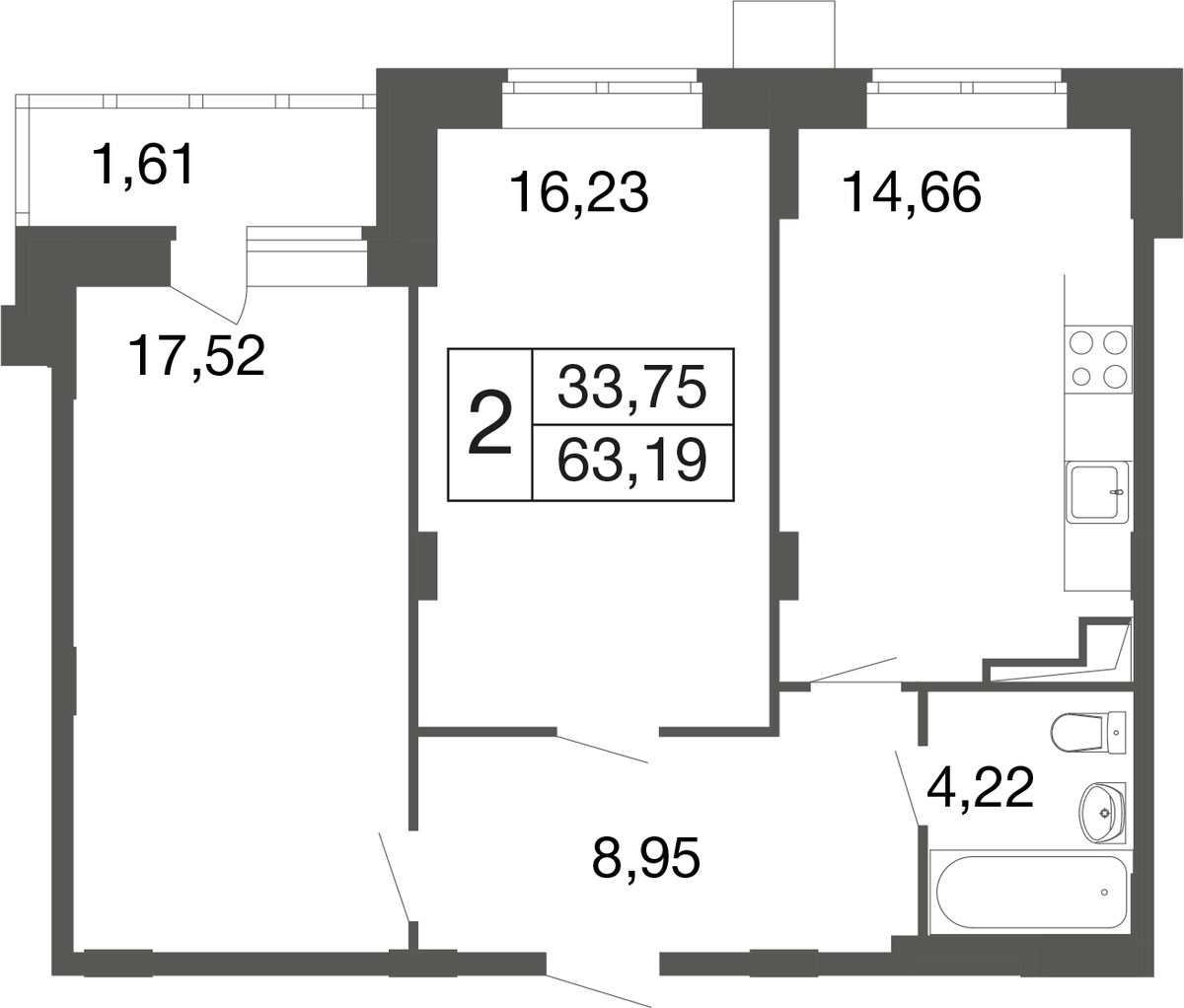 Планировка 61.6 м²