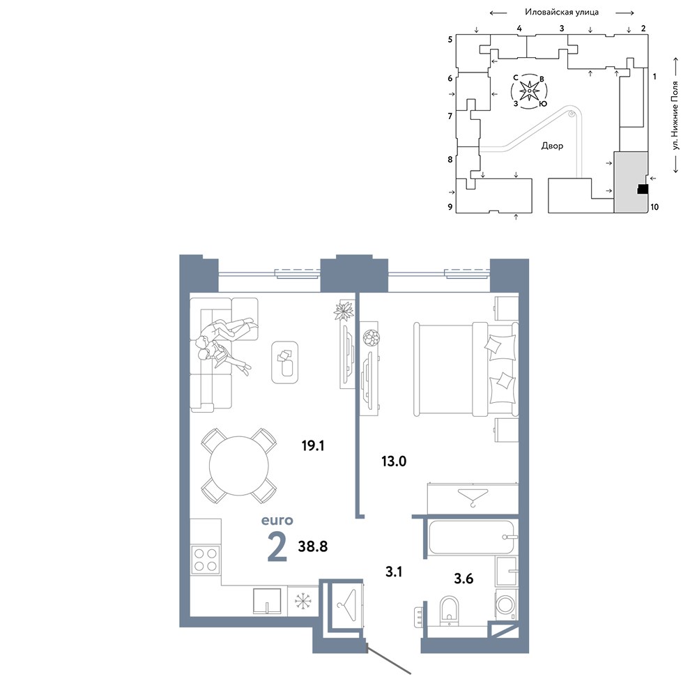 Планировка 38.8 м²