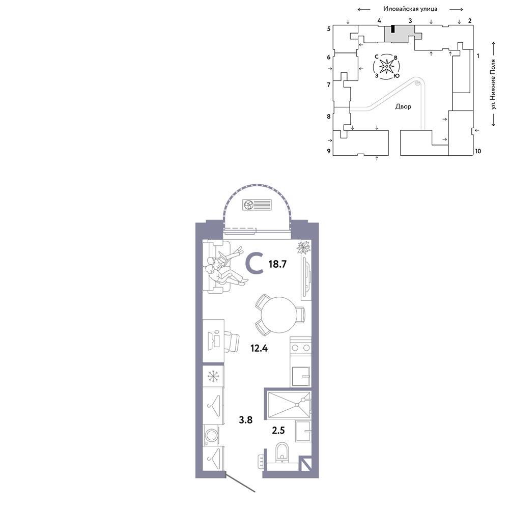 Планировка 18.7 м²