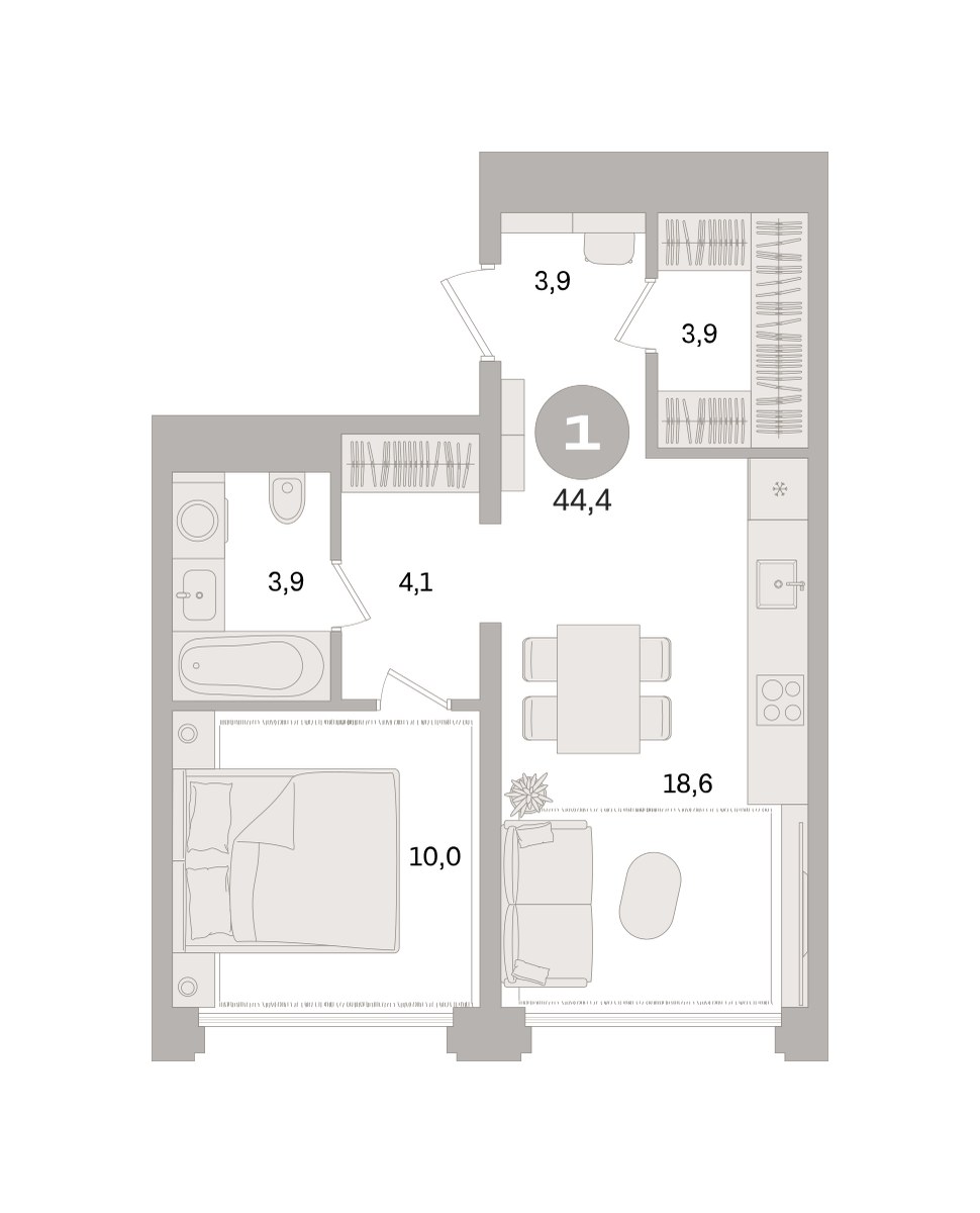 Планировка 44.4 м²