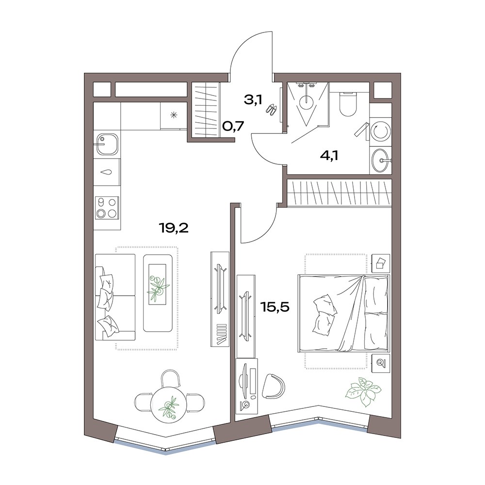Планировка 43.2 м²