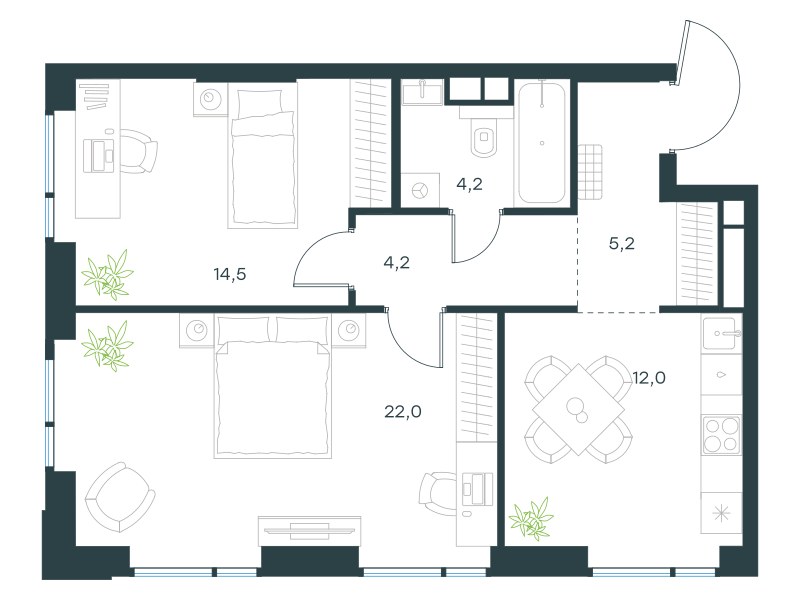 Планировка 62.1 м²