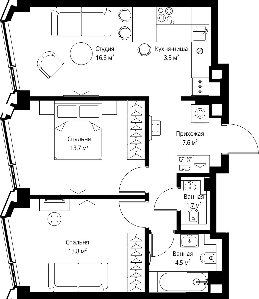 Планировка 61.4 м²
