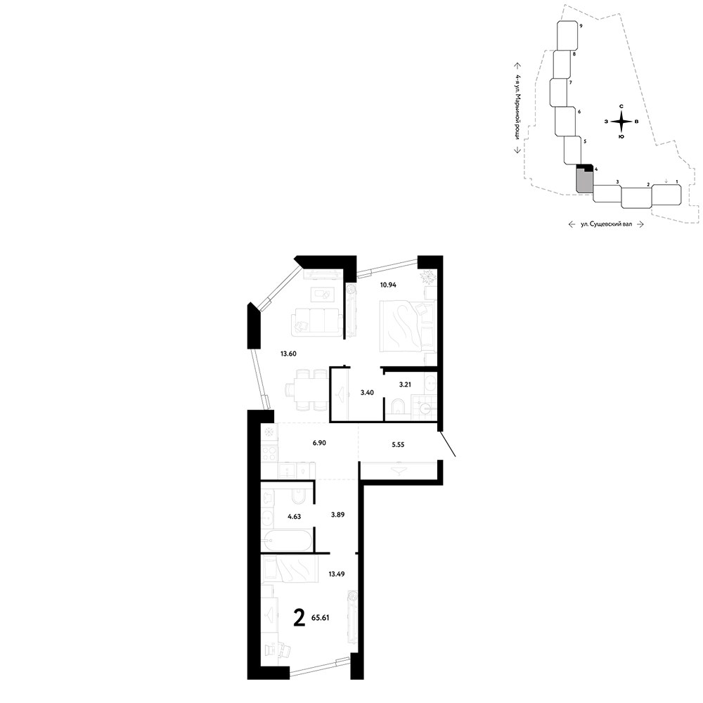 Планировка 65.61 м²