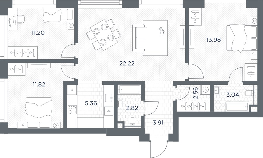 Планировка 76.91 м²