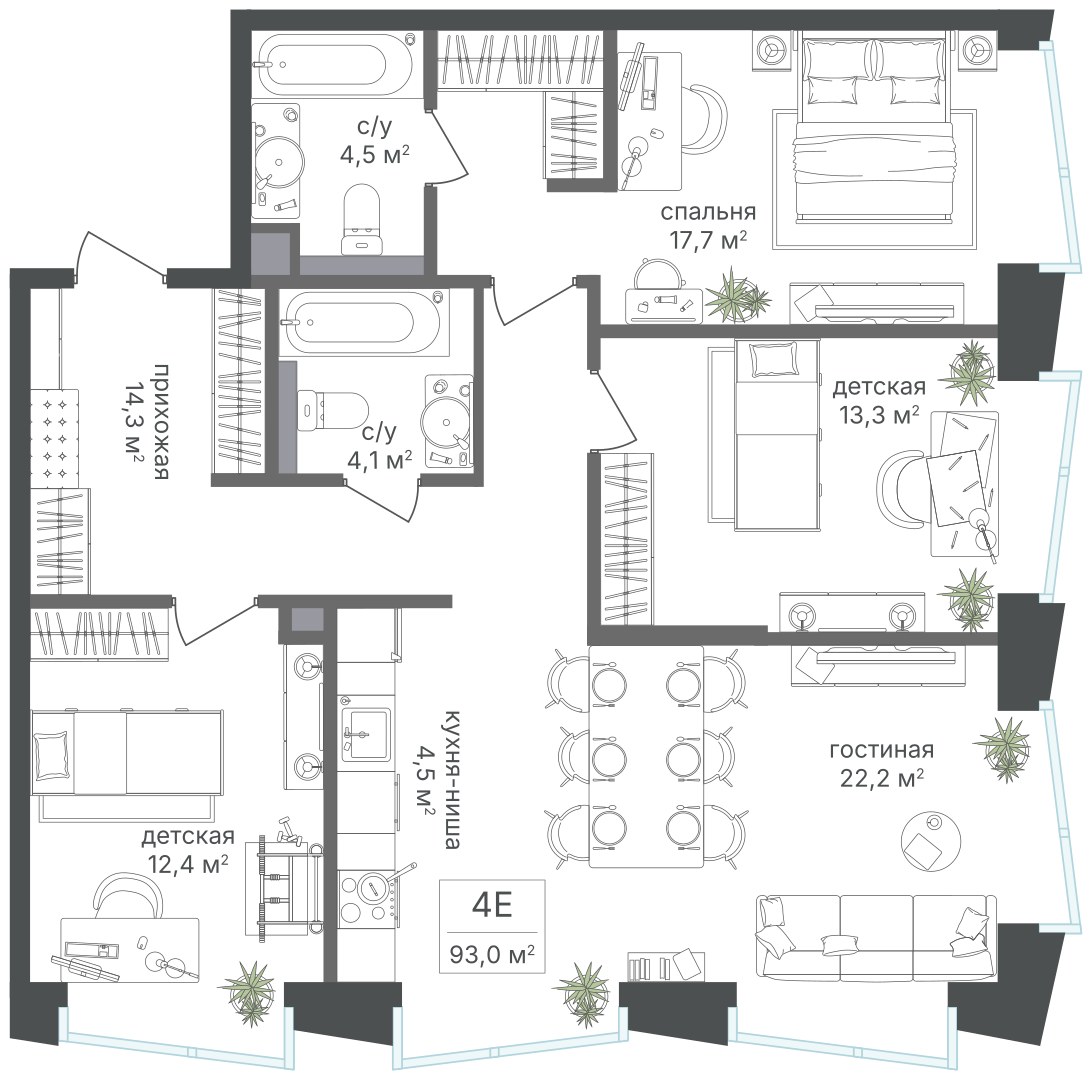 Планировка 93.0 м²