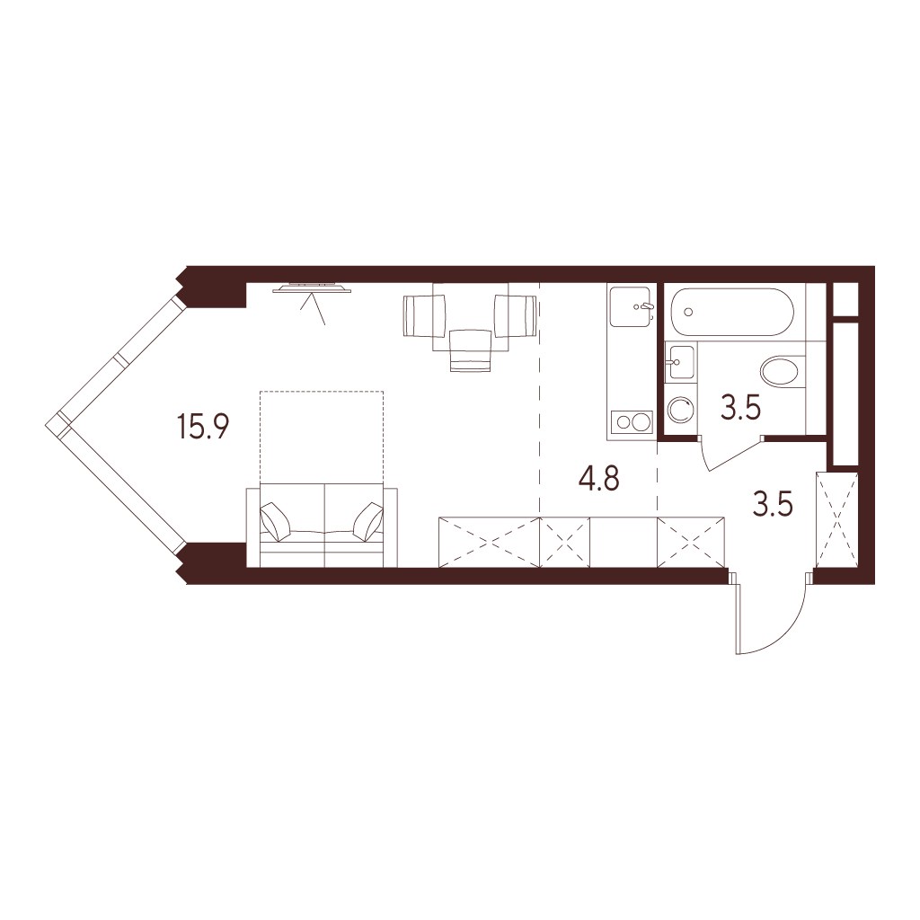 Планировка: 1-комнатная, 27.7 м²