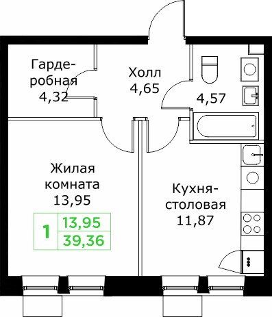 Планировка 39.5 м²