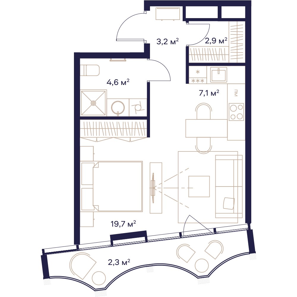 Планировка: 1-комнатная, 39.8 м²