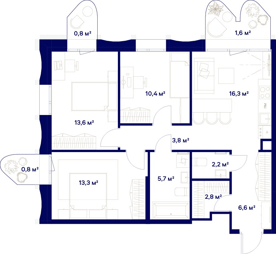 Планировка 77.9 м²