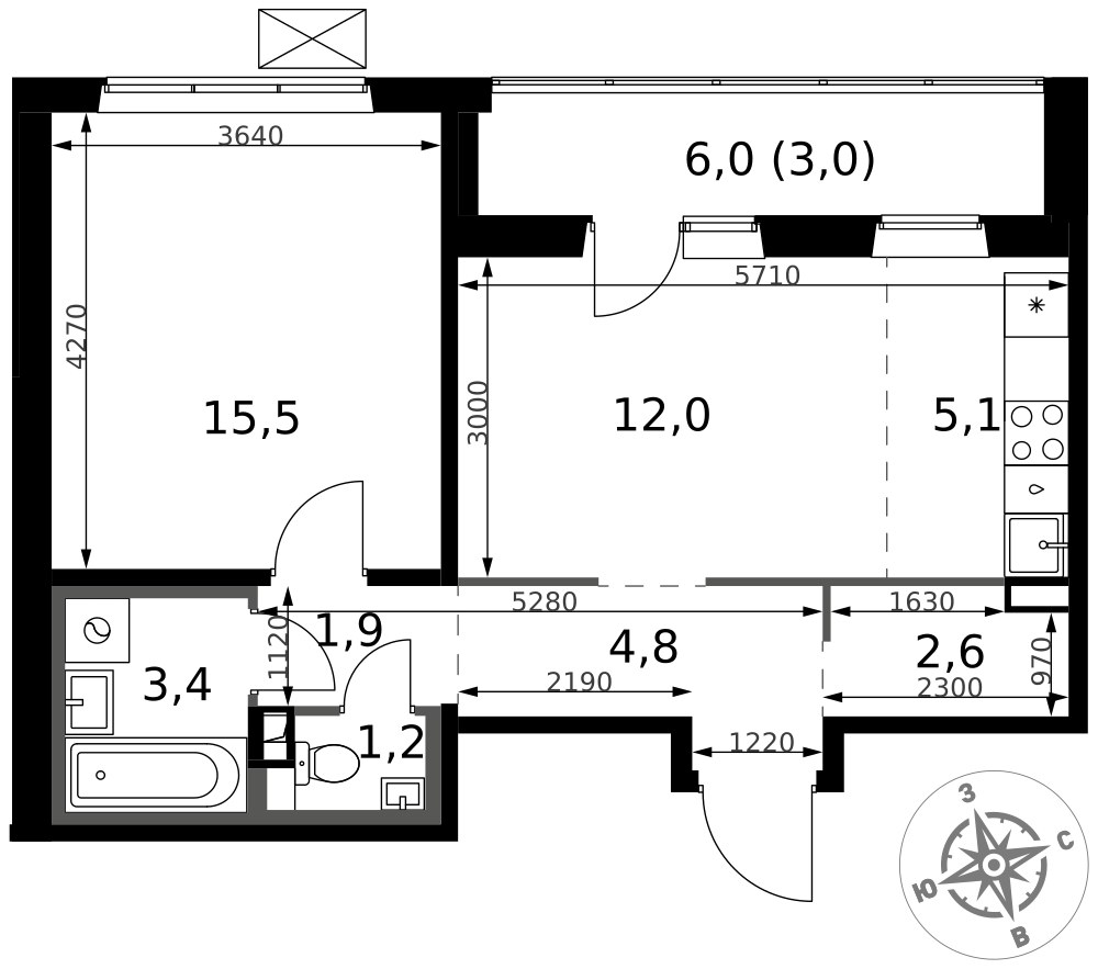 Планировка 49.5 м²
