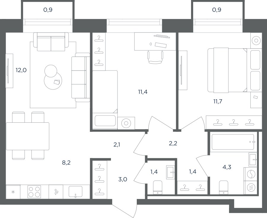 Планировка 58.3 м²