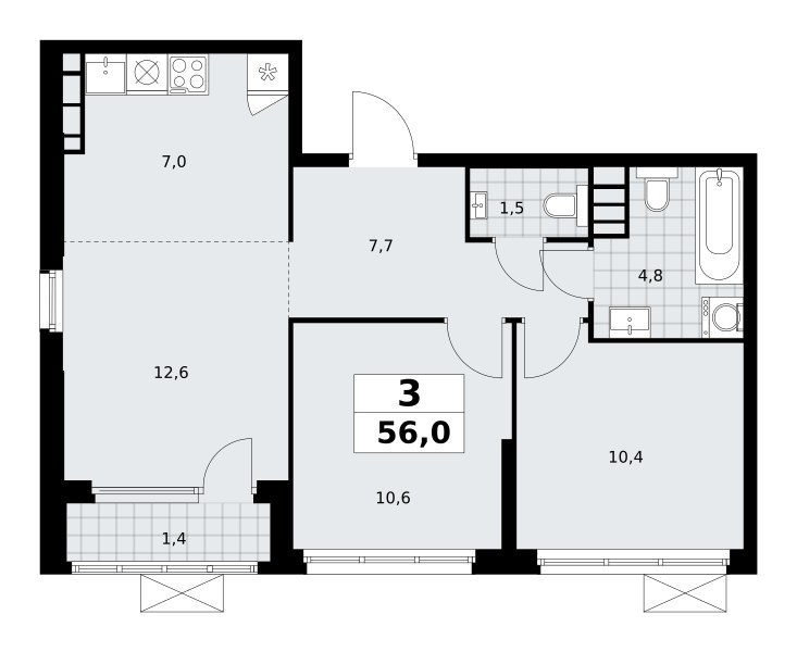 Планировка 56.0 м²