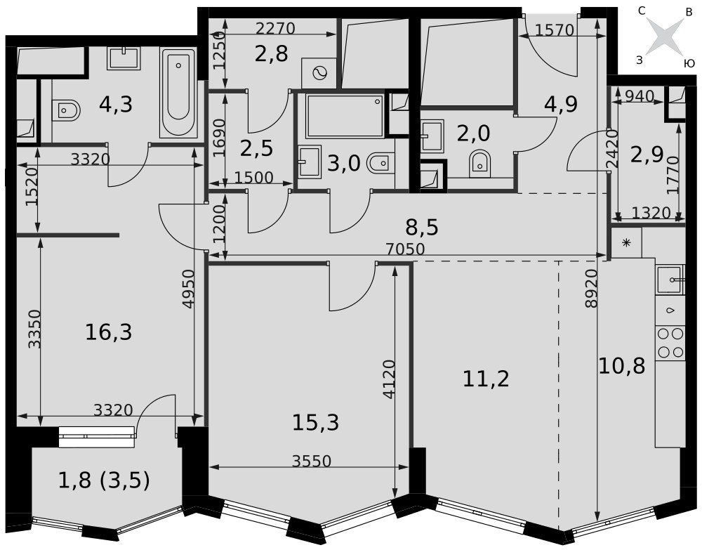 Планировка 86.3 м²