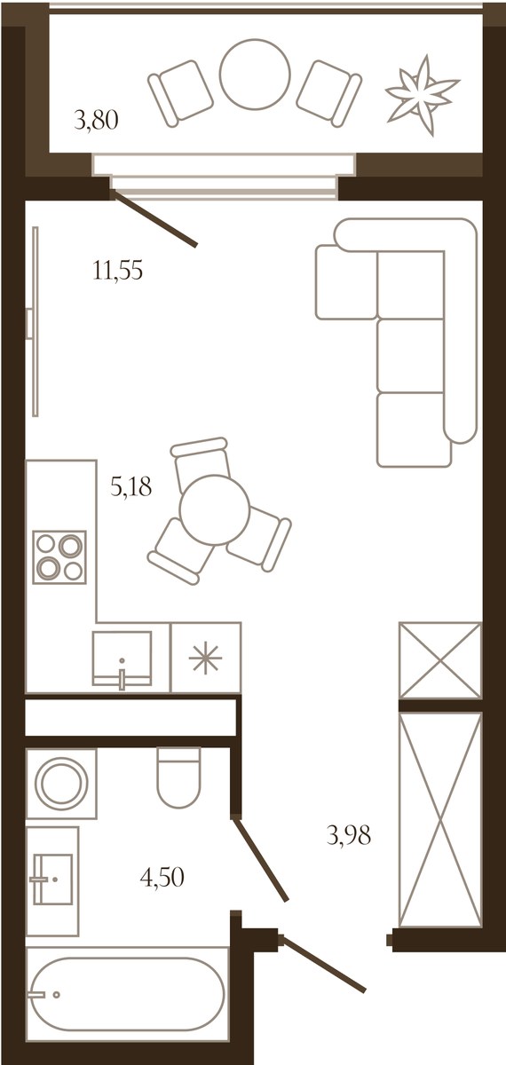 Планировка: Студия, 27.11 м²