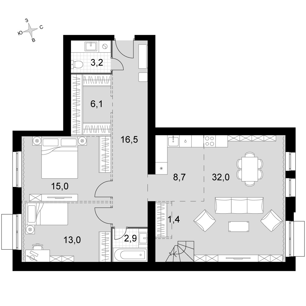 Планировка 125.2 м²