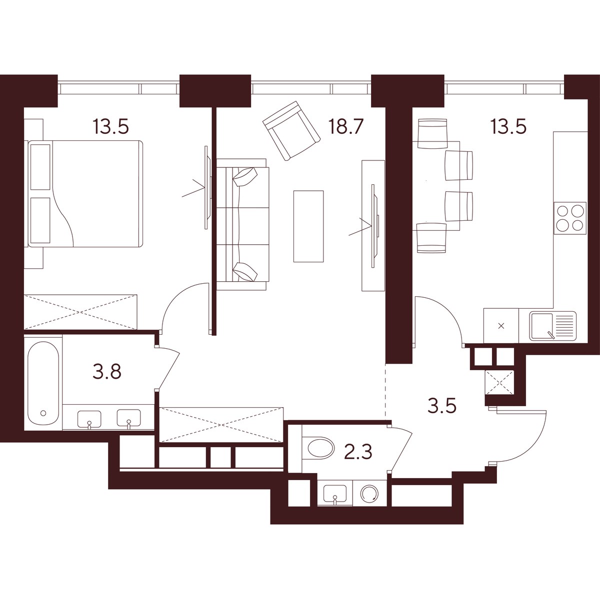 Планировка 55.3 м²