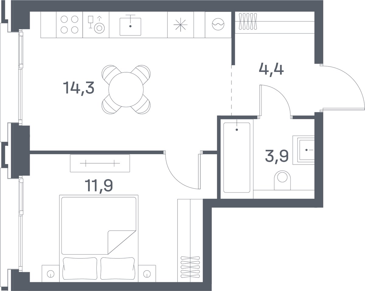 Планировка 34.5 м²