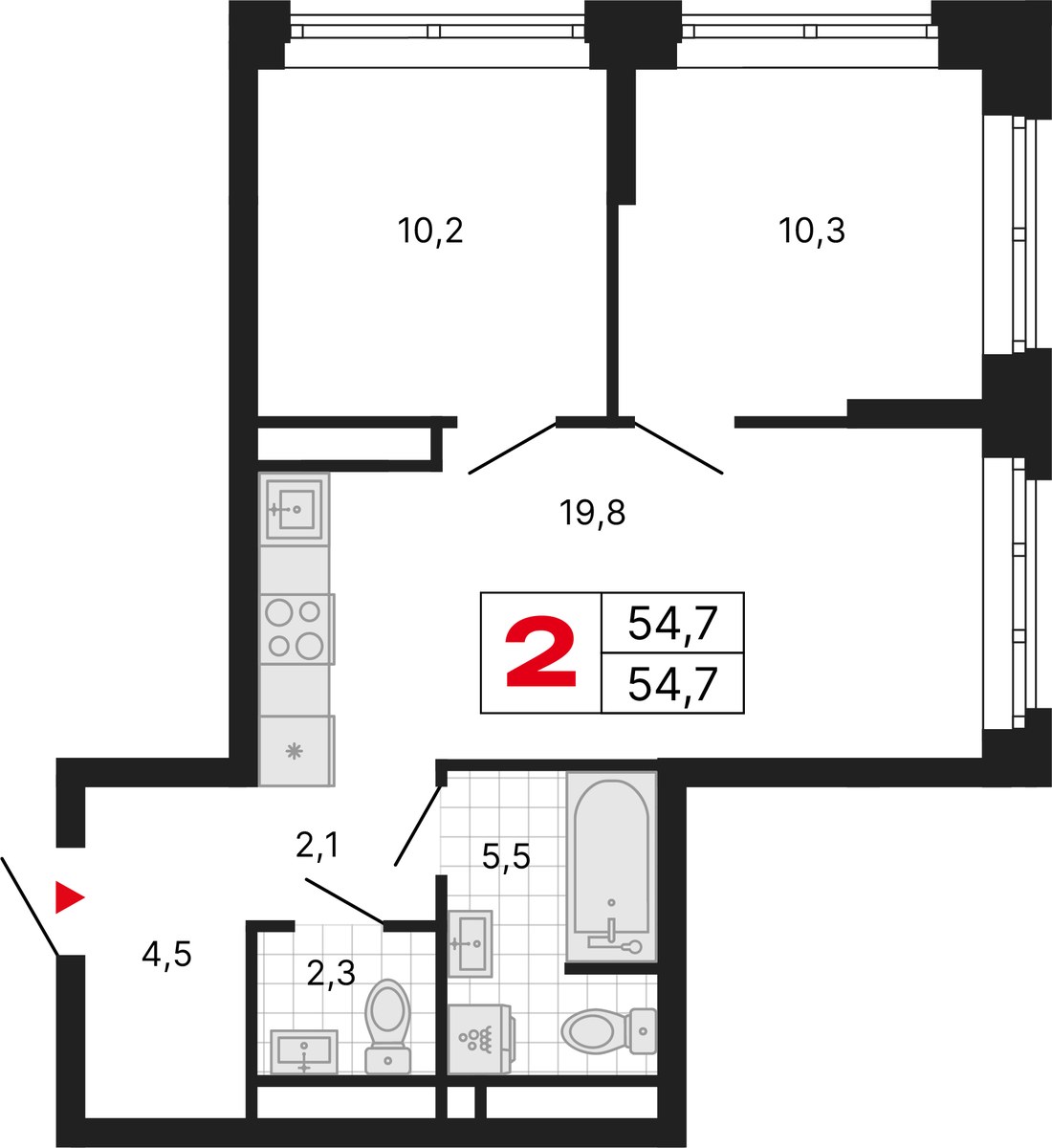 Планировка 54.7 м²