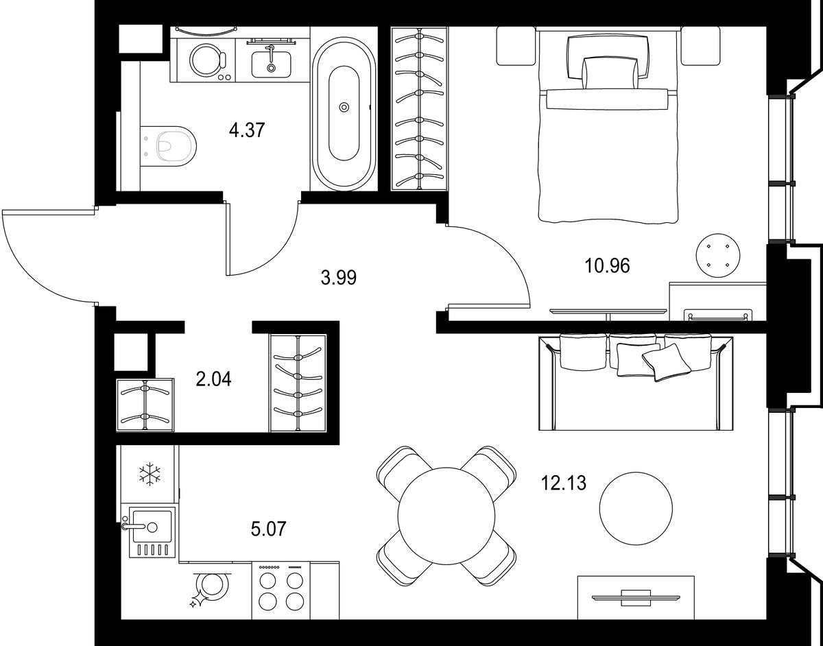 Планировка 38.56 м²